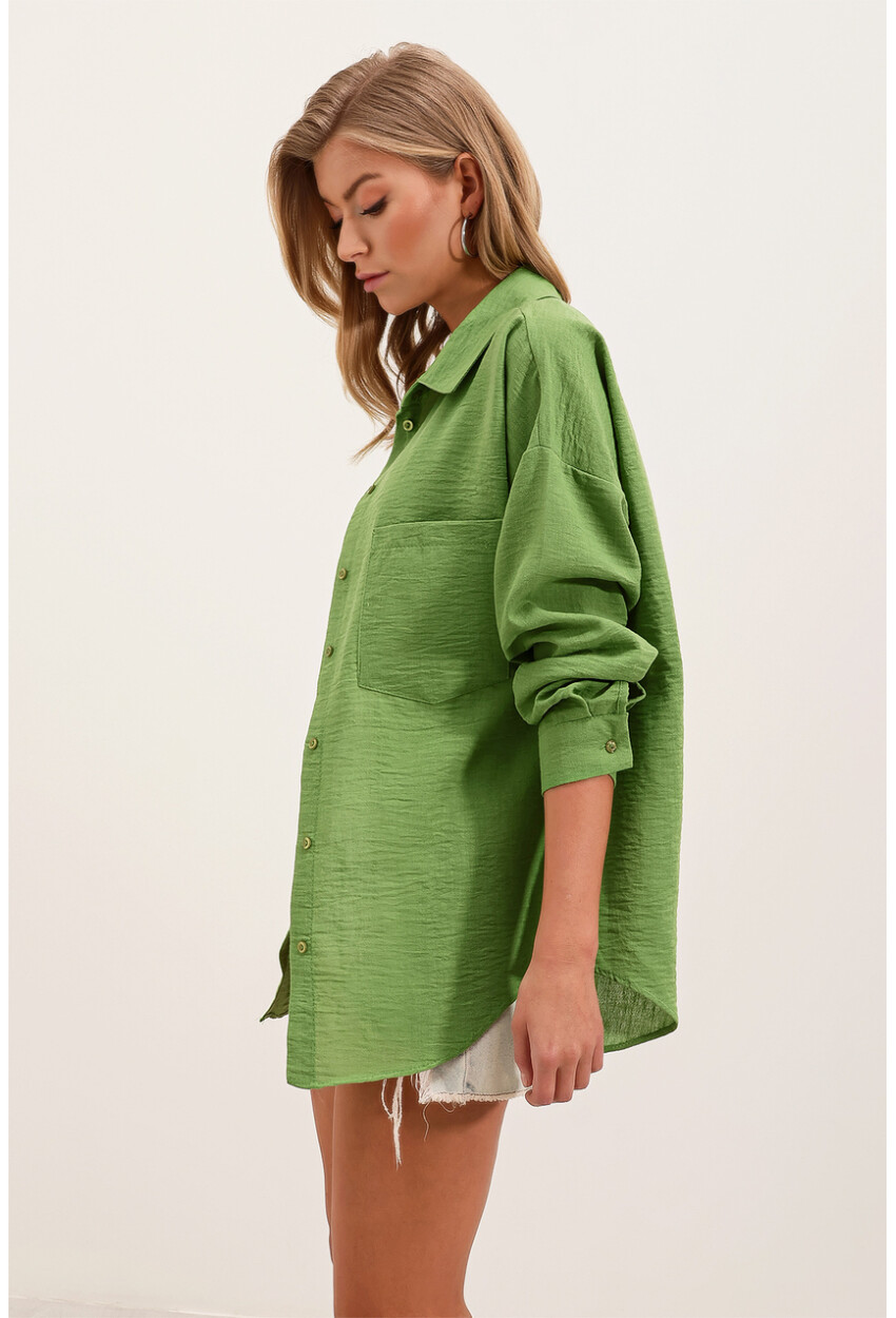 20153 Tek Cepli Oversize Gömlek - E.Yeşil