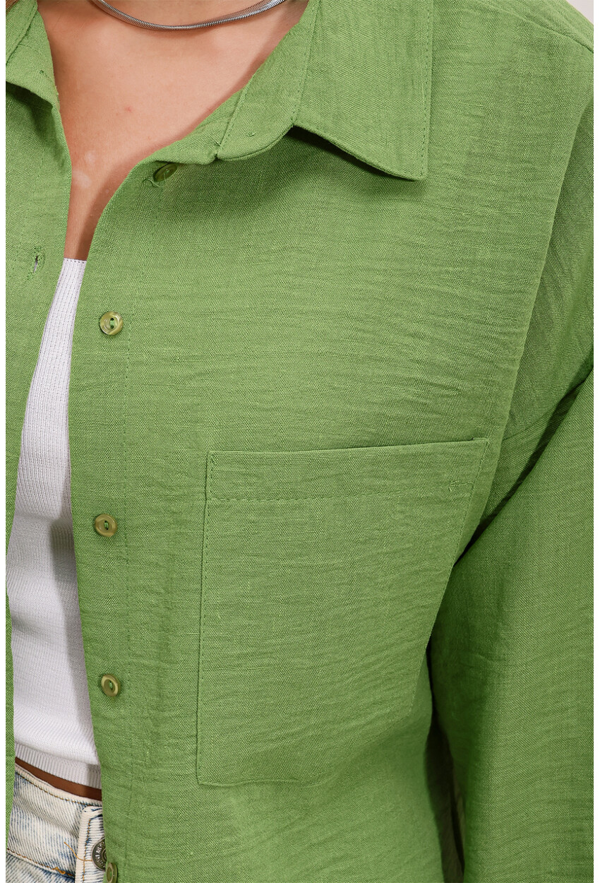 20153 Tek Cepli Oversize Gömlek - E.Yeşil