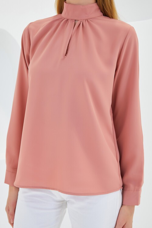 Merterium 0418 Pencere Detaylı Bluz - Gül Kurusu