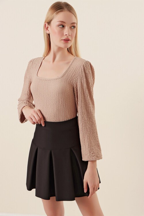 Merterium 0442 Uzun Kollu Bluz - Bej