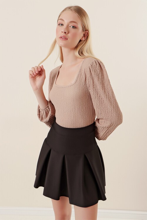 Merterium 0442 Uzun Kollu Bluz - Bej