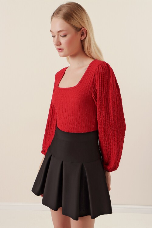 Merterium 0442 Uzun Kollu Bluz - Kırmızı