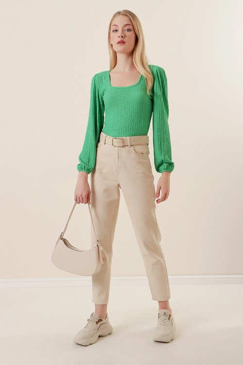 Merterium 0442 Uzun Kollu Bluz - Yeşil