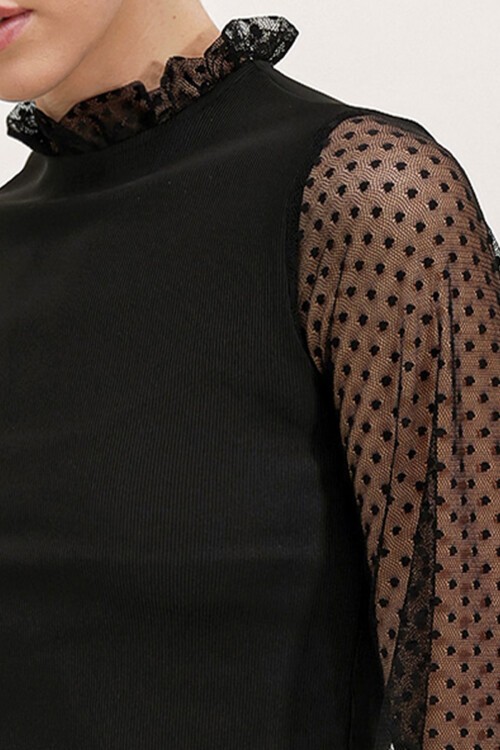 Merterium 0495 Uzun Kol Şifon Bluz - Siyah