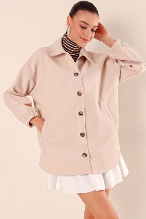 Merterium 0674 Cepli Oversize Gömlek - Vizon