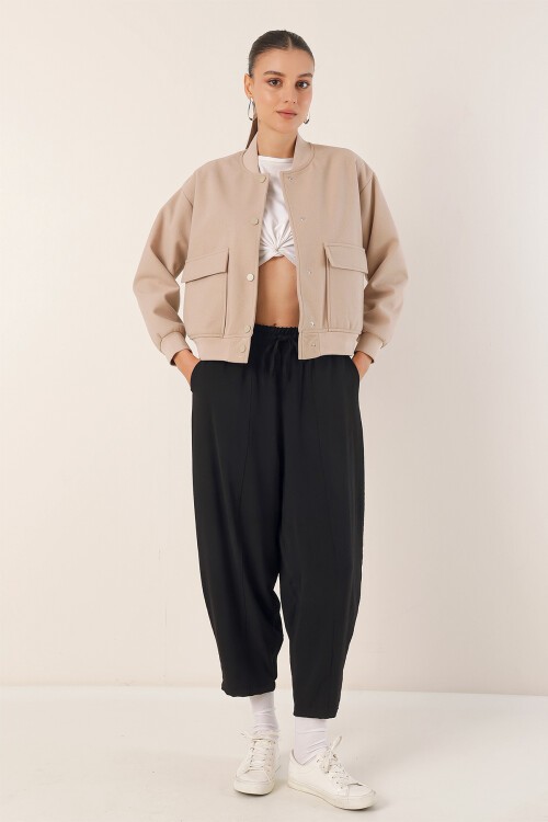 Merterium 0688 Çift Cepli Bomber Ceket - Bej