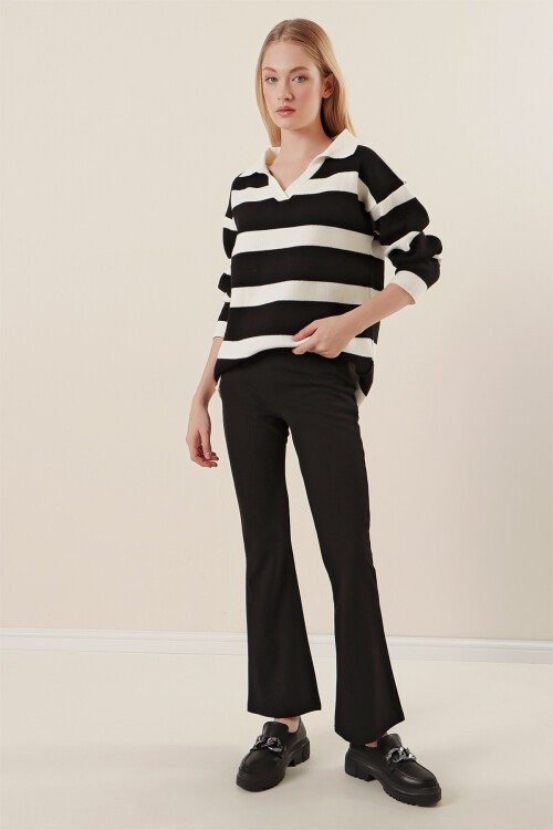 Merterium 10220 İspanyol Paça Pantolon - Siyah