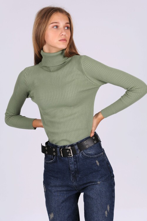 Merterium 10311 Balıkçı Yaka Triko Kazak - Çağla