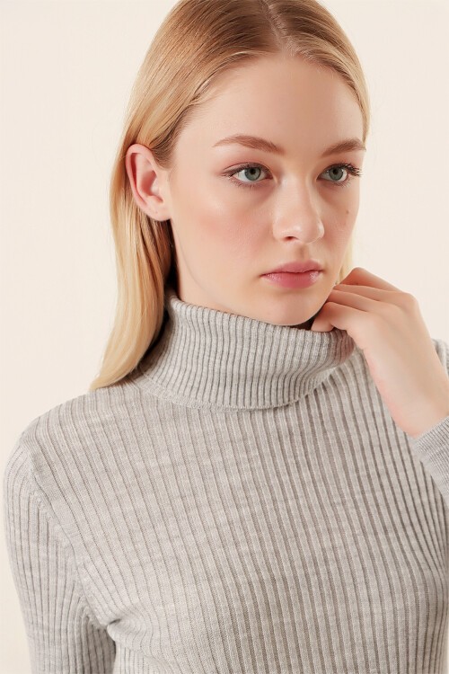 Merterium 10311 Balıkçı Yaka Triko Kazak - Gri