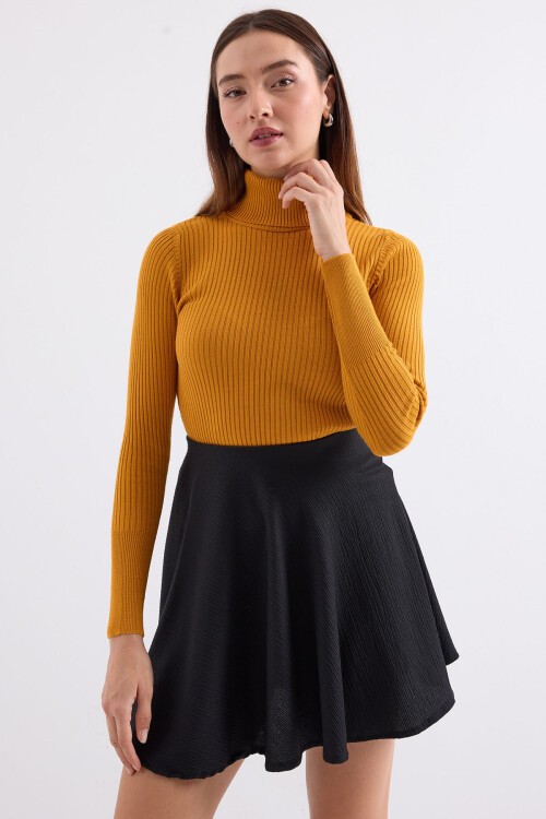 Merterium 10311 Balıkçı Yaka Triko Kazak - Hardal