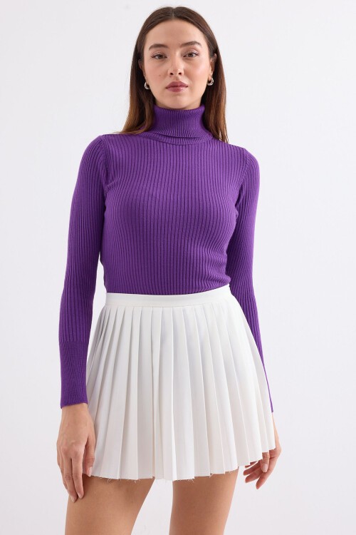 Merterium 10311 Balıkçı Yaka Triko Kazak - Mor