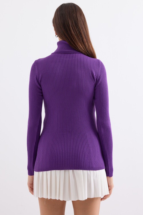 Merterium 10311 Balıkçı Yaka Triko Kazak - Mor