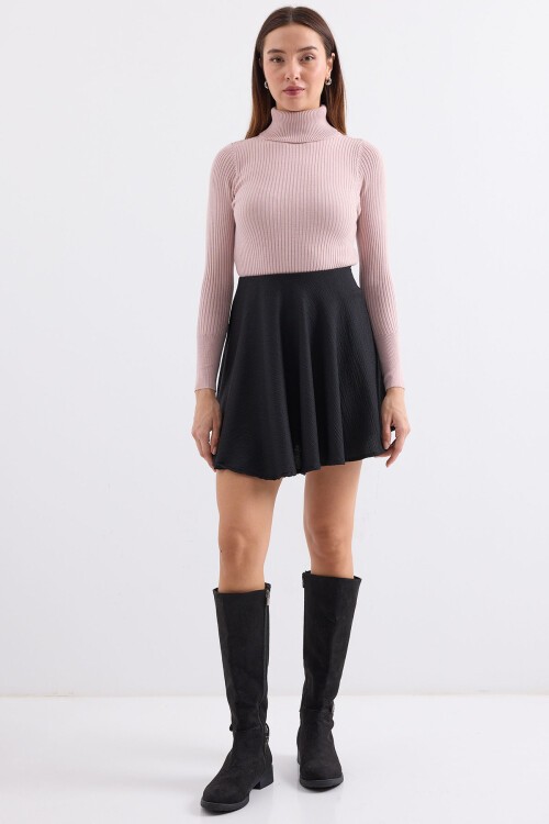 Merterium 10311 Balıkçı Yaka Triko Kazak - Pembe