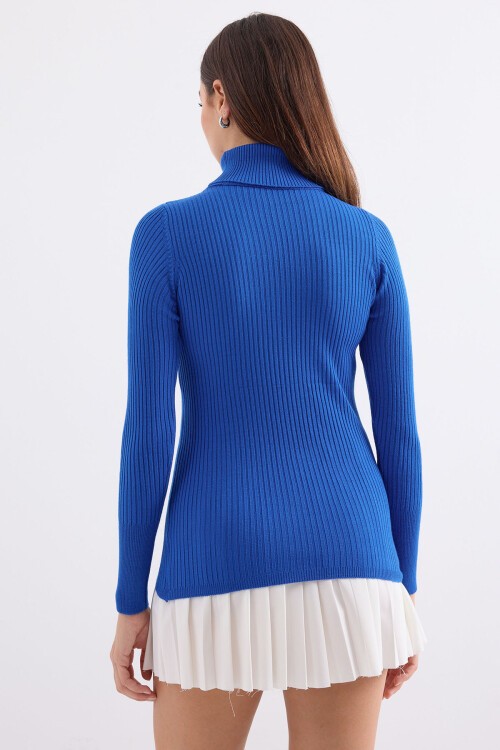 Merterium 10311 Balıkçı Yaka Triko Kazak - Saks