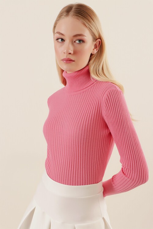 Merterium 10311 Balıkçı Yaka Triko Kazak - Y.Pembe