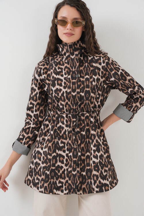 Merterium 10322 Beli Büzgülü Trençkot - C. Kahverengi