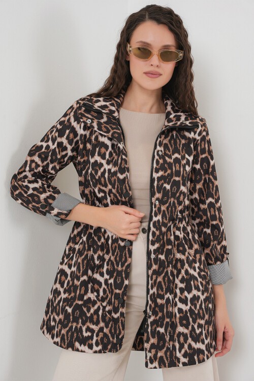 Merterium 10322 Beli Büzgülü Trençkot - C. Kahverengi