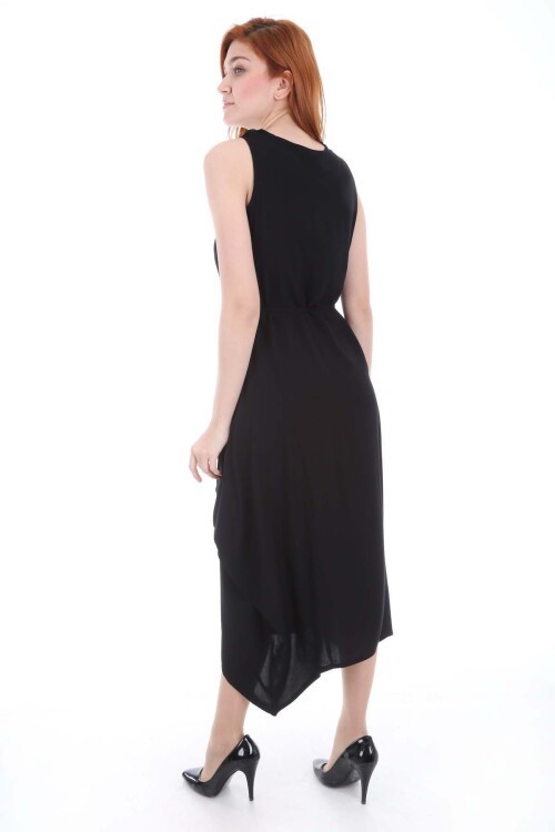 Merterium 1512 Önü Nakışlı Elbise - Siyah