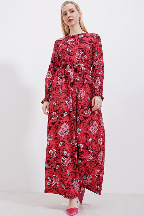 Merterium 1525 Örme Tesettür Elbise - K. Kırmızı