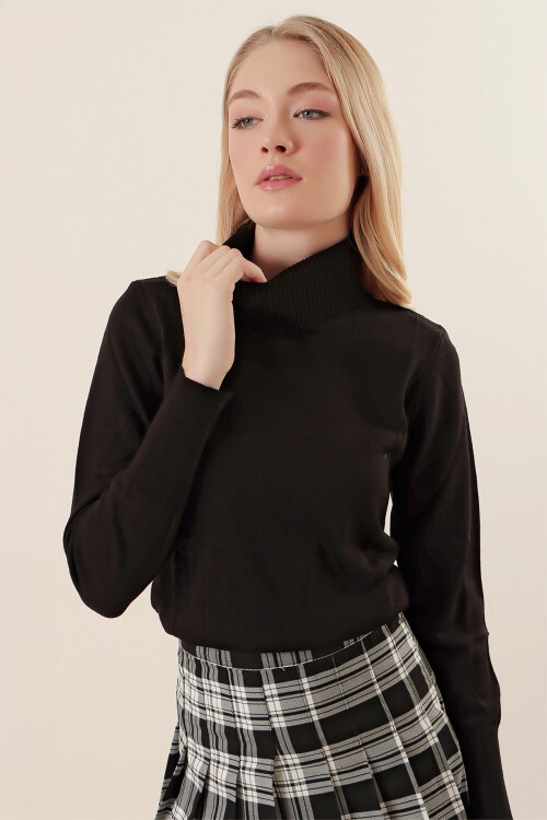 Merterium 15747 Balıkçı Yaka Triko Kazak - Siyah