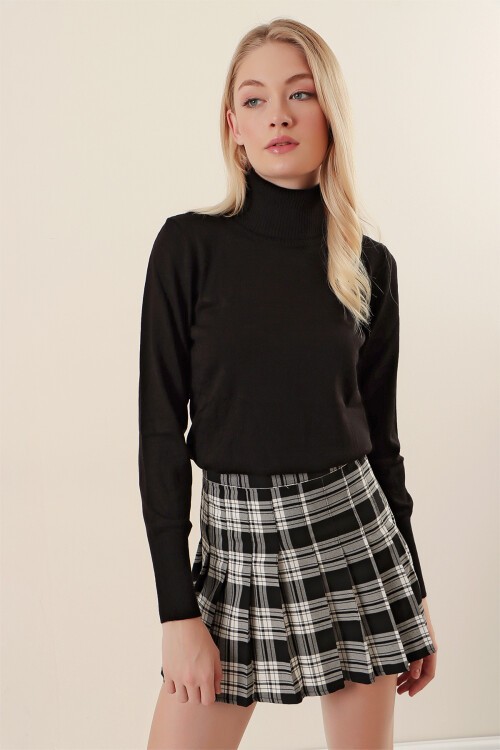 Merterium 15747 Balıkçı Yaka Triko Kazak - Siyah