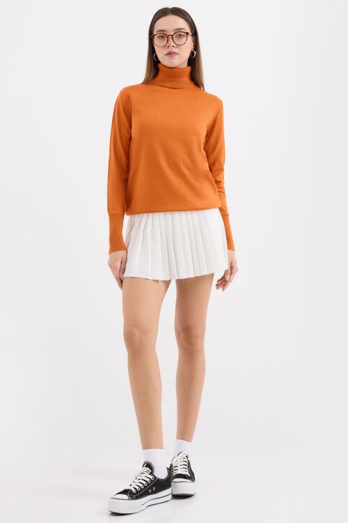 Merterium 15747 Balıkçı Yaka Triko Kazak - Turuncu