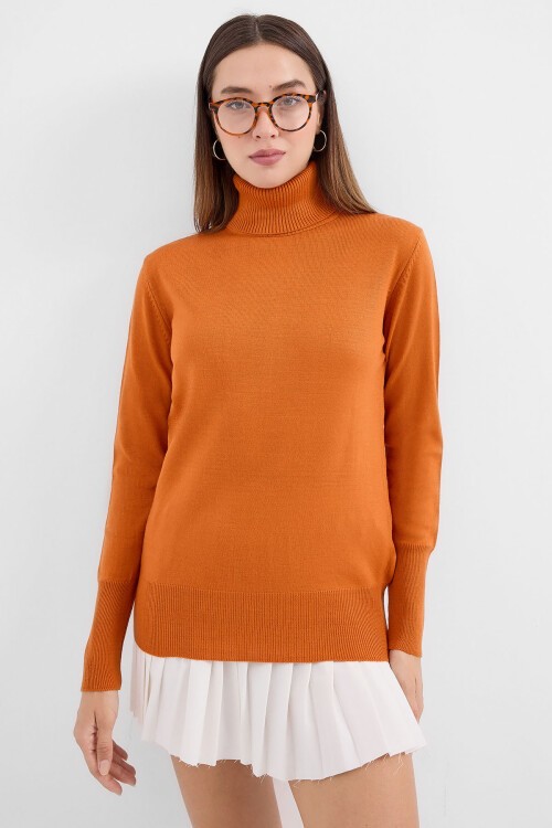 Merterium 15747 Balıkçı Yaka Triko Kazak - Turuncu