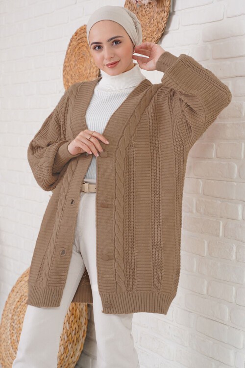 Merterium 15768 Tesettür Triko Hırka - A.Gül Kurusu