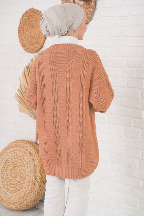 Merterium 15768 Tesettür Triko Hırka - Camel