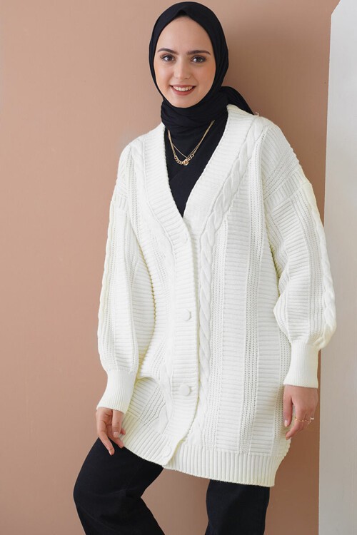 Merterium 15768 Tesettür Triko Hırka - Ekru