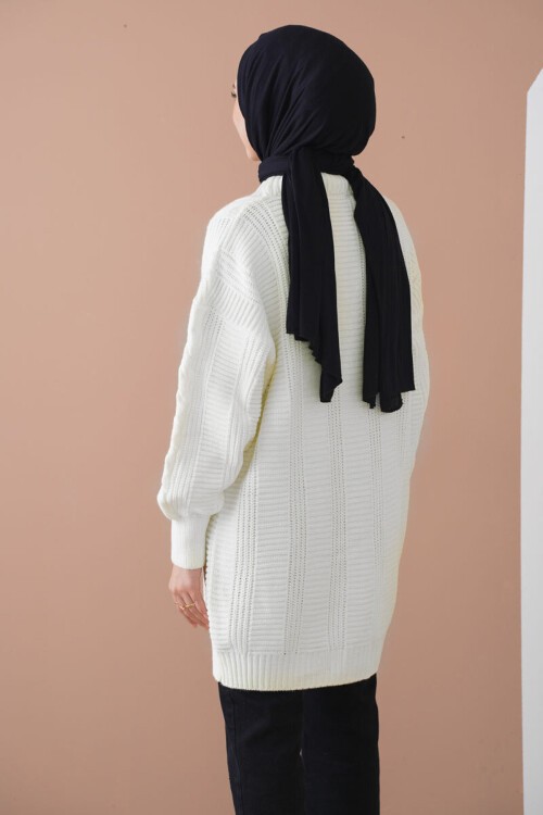 Merterium 15768 Tesettür Triko Hırka - Ekru