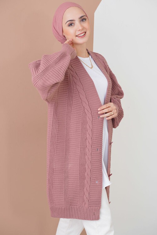 Merterium 15768 Tesettür Triko Hırka - Gül Kurusu