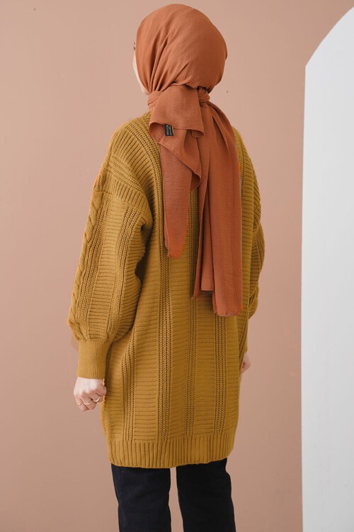 Merterium 15768 Tesettür Triko Hırka - Hardal