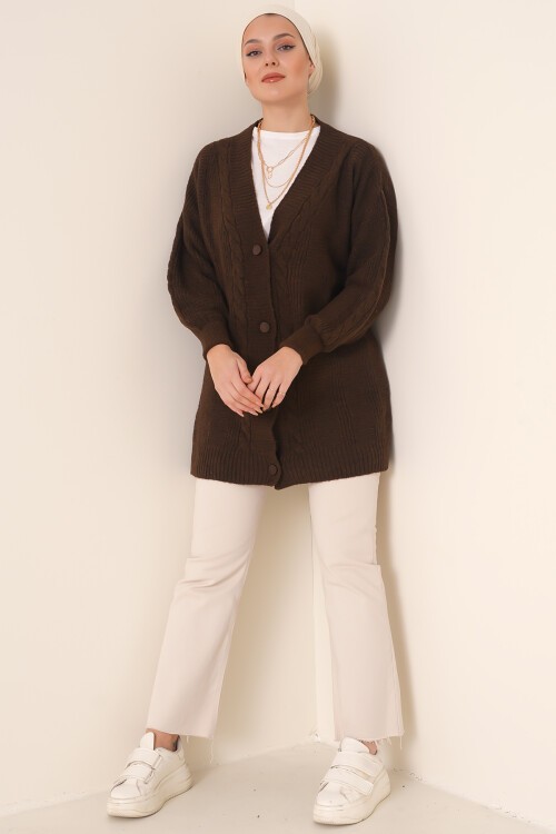 Merterium 15768 Tesettür Triko Hırka - Kahverengi