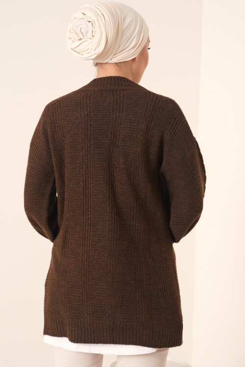 Merterium 15768 Tesettür Triko Hırka - Kahverengi