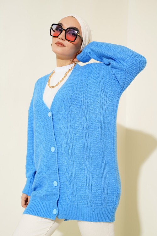 Merterium 15768 Tesettür Triko Hırka - Koyu Mavi