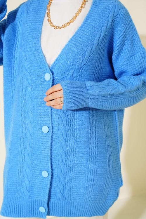 Merterium 15768 Tesettür Triko Hırka - Koyu Mavi