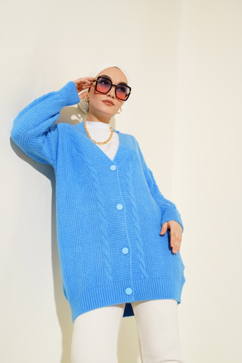 Merterium 15768 Tesettür Triko Hırka - Koyu Mavi