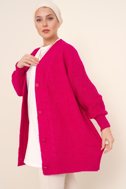 Merterium 15768 Tesettür Triko Hırka - Koyu Pembe