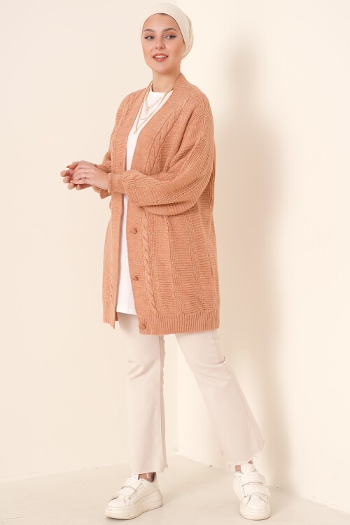 Merterium 15768 Tesettür Triko Hırka - Somon