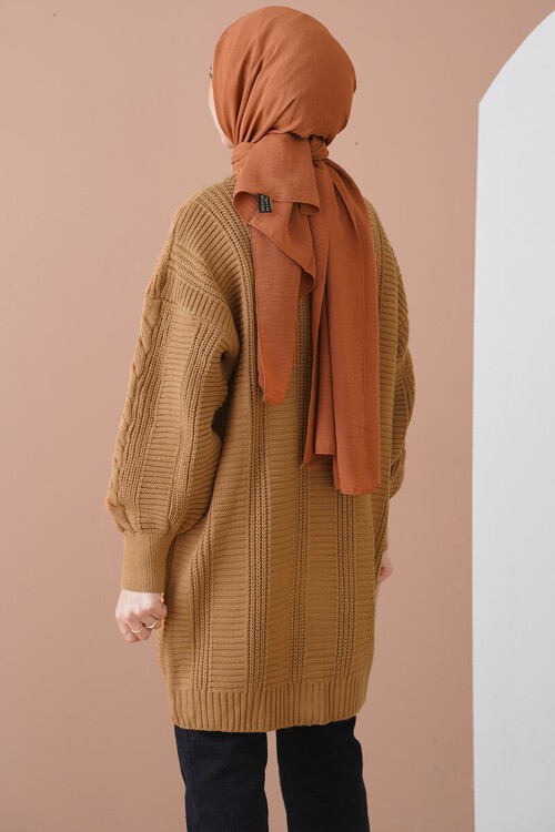 Merterium 15768 Tesettür Triko Hırka - Taba