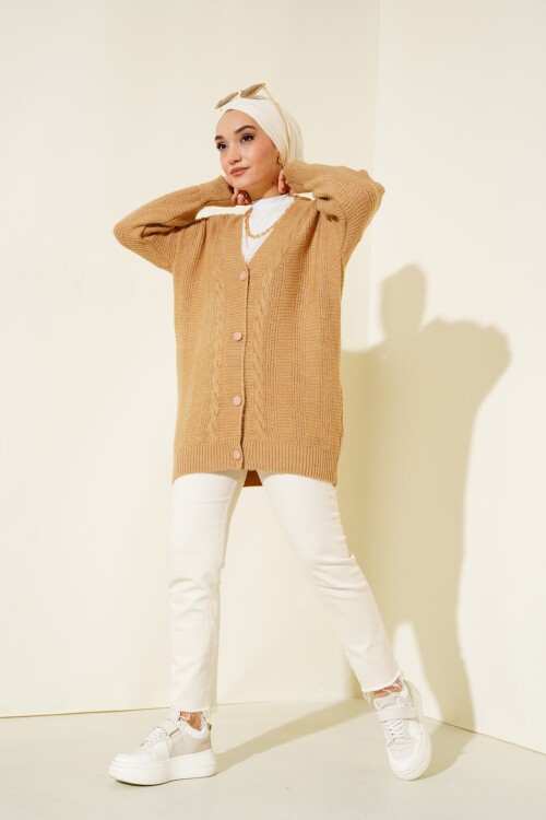 Merterium 15768 Tesettür Triko Hırka - Vizon