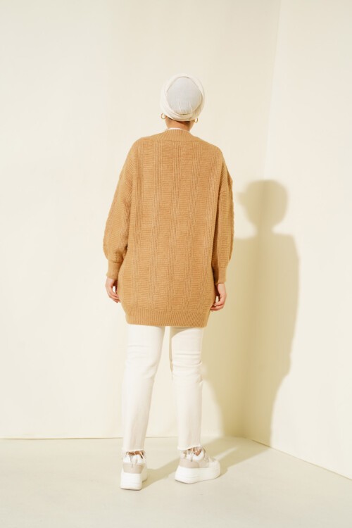 Merterium 15768 Tesettür Triko Hırka - Vizon