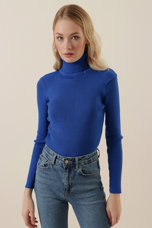 Merterium 15796 Balıkçı Yaka Fitilli Kazak - Saks