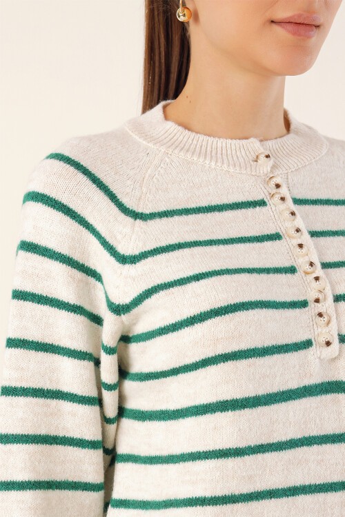 Merterium 15808 Düğmeli Kazak - Ekru