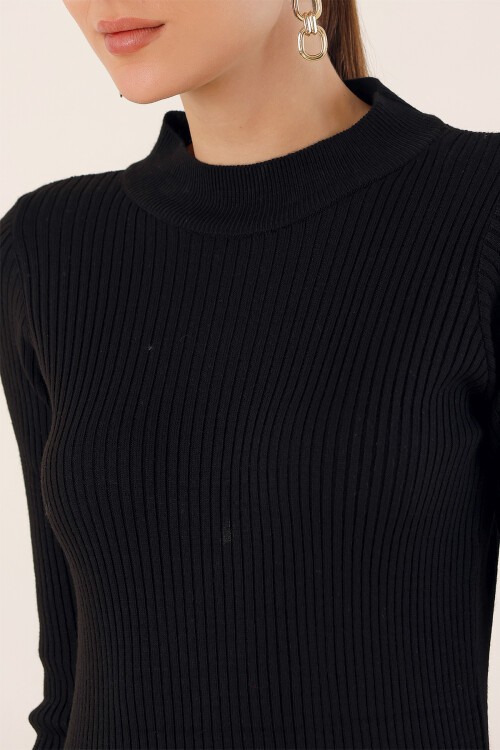 Merterium 15828 Yırtmaçlı Triko Elbise - Siyah