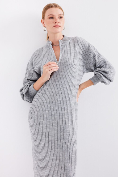 Merterium 15839 Boydan Triko Elbise - Gri