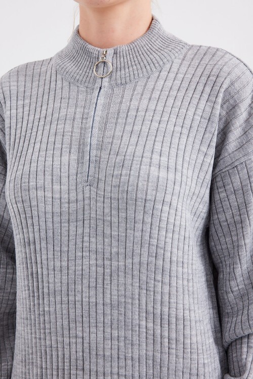 Merterium 15839 Boydan Triko Elbise - Gri