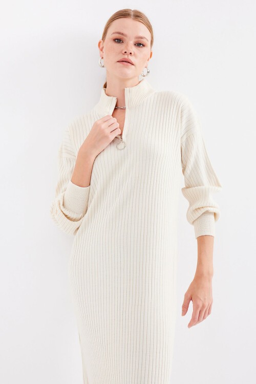 Merterium 15839 Boydan Triko Elbise - Krem