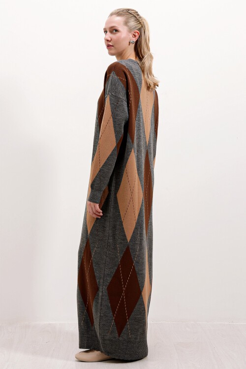 Merterium 15861 Uzun Triko Elbise - Gri